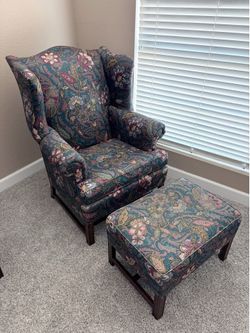 Floral Wingback Chair & Ottoman Set