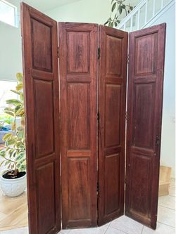 Antique Folding Walnut Wood  Wall Divider- 4 Panel