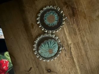 Handmade Bottle Cap Flower Dangle Earrings