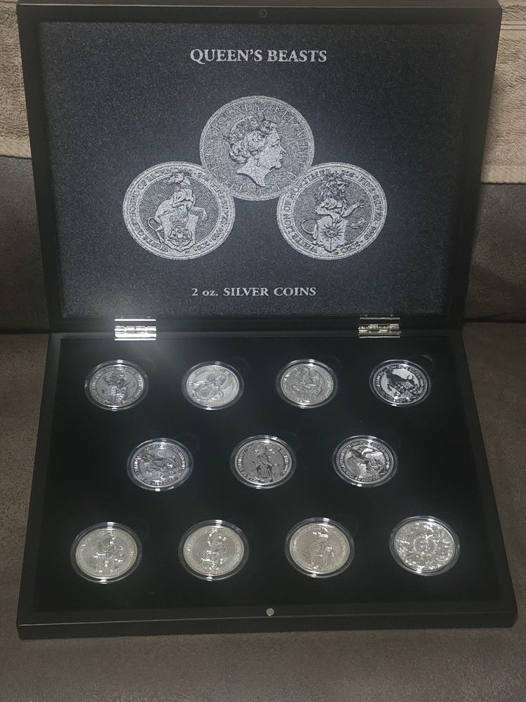 2016-2021 Great Britain Queen's Beast 2 oz Silver Coins - 11 Coin Set & Case/Box