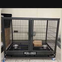 Dog Cage Kennel Size 43” Large Fodling With Divdier, Metal Grid, Trays And Feeding Bowls New In Box 