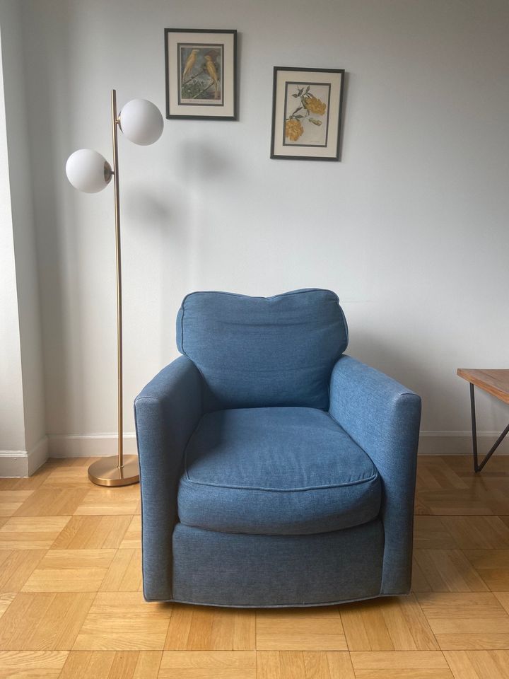 Crate Barrel Blue Swivel Chair
