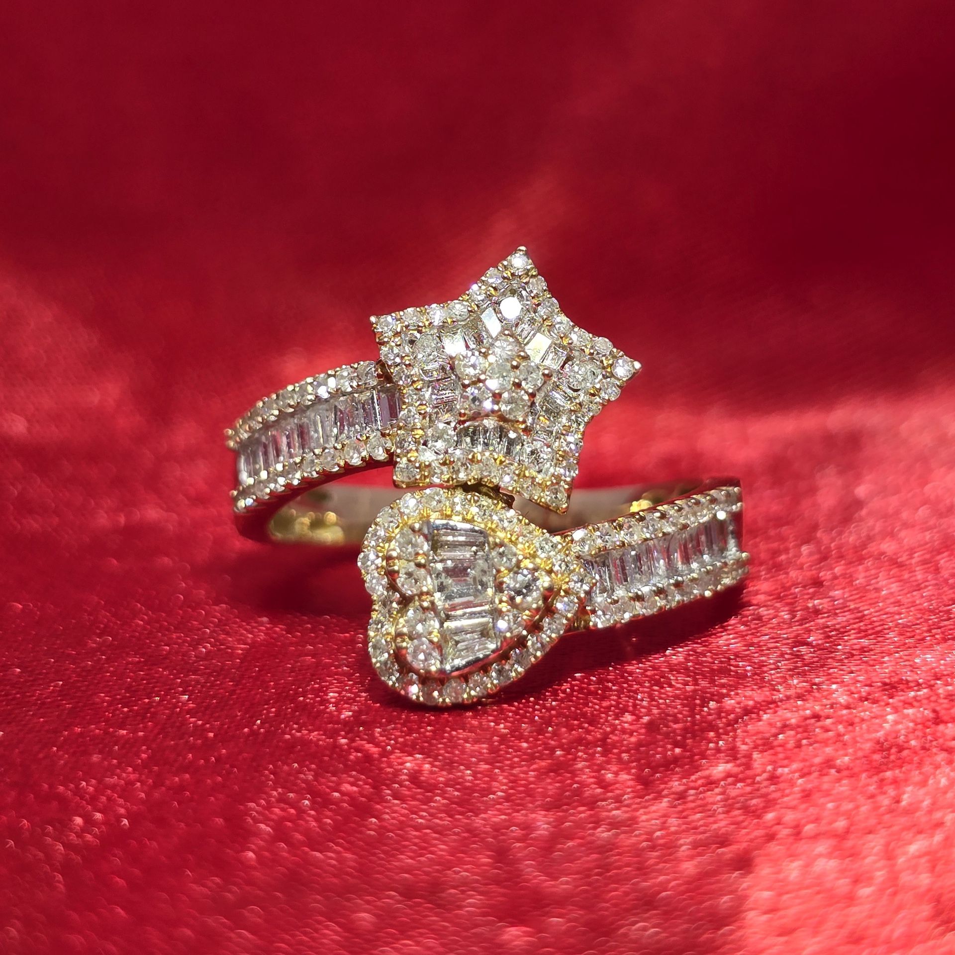 10k Yellow Gold Diamond Star & Heart Crossover Ring 0.75 ctw