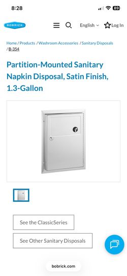 Bobrick Partition-Mounted Sanitary Napkin Disposal, Satin Finish, 1.3-Gallon