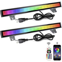 RGB LED Wall Washer Light 2 Pack, IP66 Waterproof 48 W RGB LED Light Bar with Remote Control, Color Changing Party Stage Lighting for Outdoor Indoor W