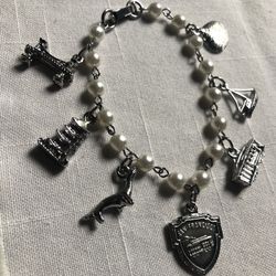 Vintage Charm Bracelet San Francisco Theme 6 Charms 1970's  Pearls Boho Metal
