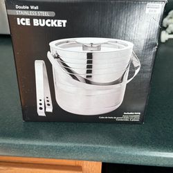 Double Wall Stainless Steel Ice Bucket with Tongs