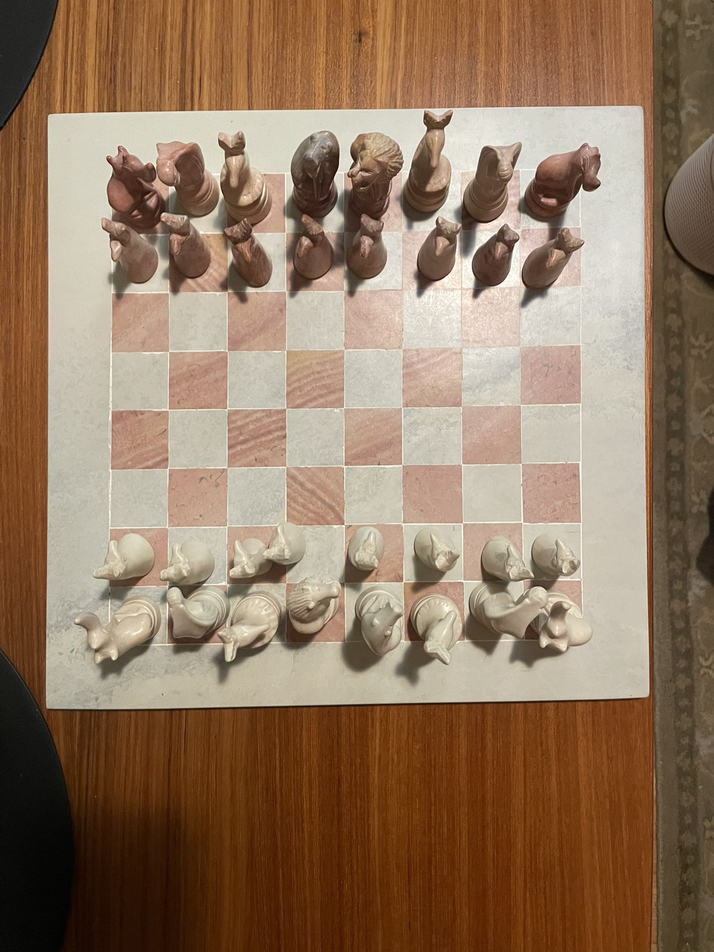Hand Carved Soapstone Chess Board Set with Safari Animals