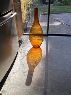 Tall Amber Glass Decorative Vase