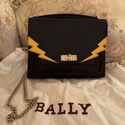Authentic BALLY SUZY Medium Purse Crossbody Bag Black/ Yellow