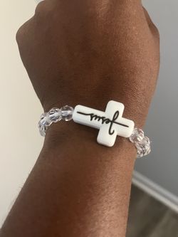 Handmade Clear Beaded Faith Cross Bracelet – Stretch Fit