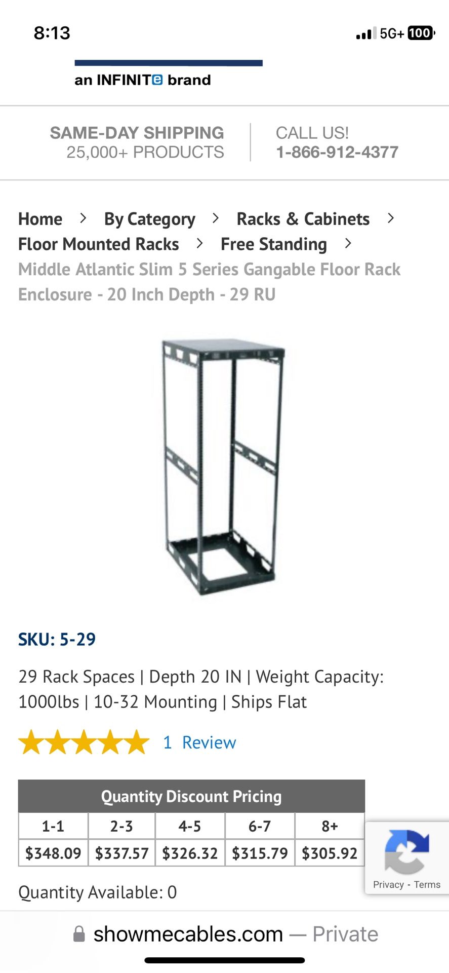 Middle Atlantic Electronics Rack $150