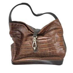 Dooney & Bourke Brown Croco Embossed Leather Logo Lock Hobo Bag