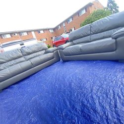 LARGE DARK GREY MODERN DAY LEATHER COUCH AND LOVESEAT LOVESEAT 100% Real Leather 