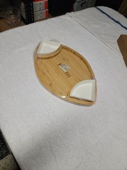Eternal Living Football Shaped Bamboo Serving Tray, 3 Pieces Bamboo & Ceramic