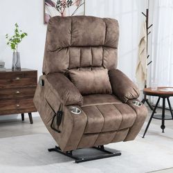 Oversized Lift Chair Lay Flat Recliner, Large Power Lift Chair for Elderly, Extra Wide Heated Massage Chair for Big and Tall in 25.6" Seat Width, 400 