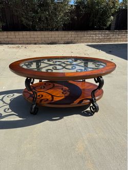 Wood glass table