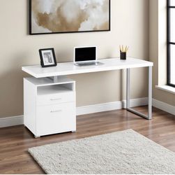 White wood desk with top glass