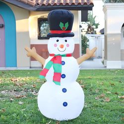 4 FT Height Christmas Inflatable Outdoor Snowman with Top Hat with LED Lights Built-in