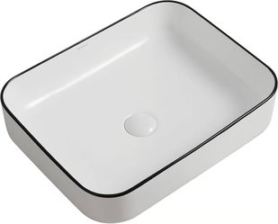 Bathroom Ceramic Vessel Counter above Sink Modern Art Basin Square 20''Dx16''Wx5''H White
