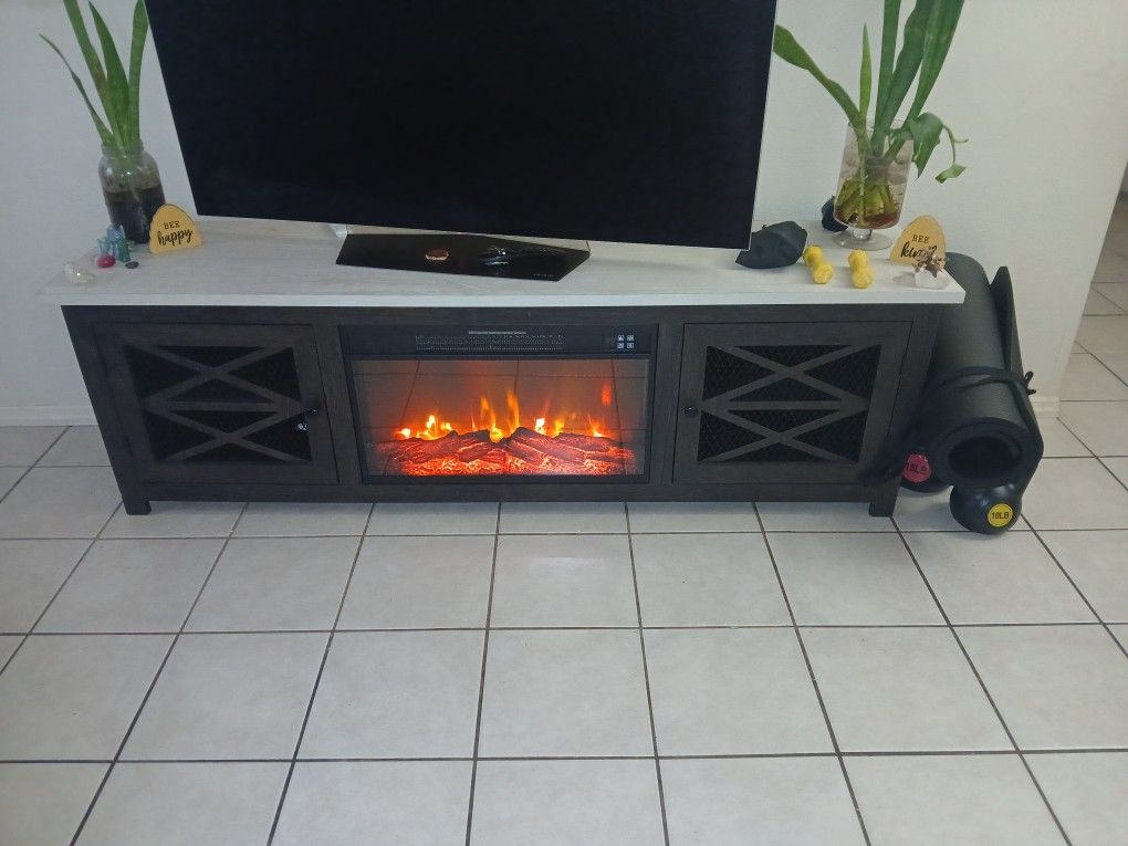 Fireplace  Tv Stand 75 W.Heater Led Lights  In Shelves  