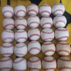 BASEBALLS "BUCKET" OF 25 TOTAL "90 PERCENT" OF THE BALLS ARE LEATHER. LOCATED IN GLENDORA 