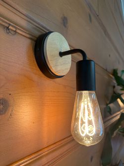 2 x Rustic Oak Wood LED Wall Sconces – Pair – Excellent Condition