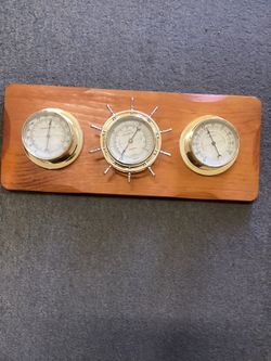 Sunbeam Vintage Nautical Wooden Thermometer Barometer