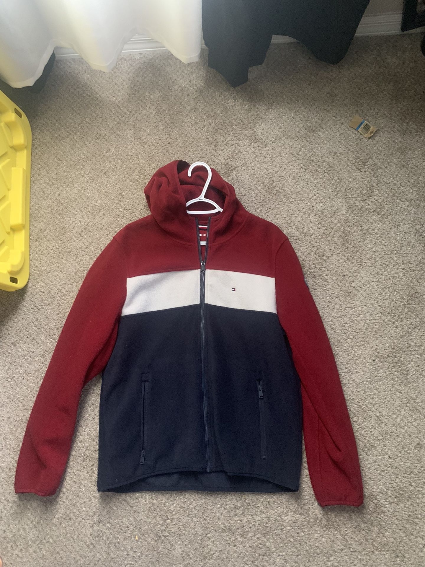 Tommy Hilfiger Zip-Up Fleece Hoodie – Men’s Medium Tricolor Red White Navy