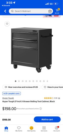 27ā 3 Drawer Rolling Tool Cabinet- Black