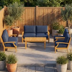 New Grade-A Teak 5-Piece Outdoor Sofa Conversation Set - Navy Cushions - Mila by JRS Patio SD