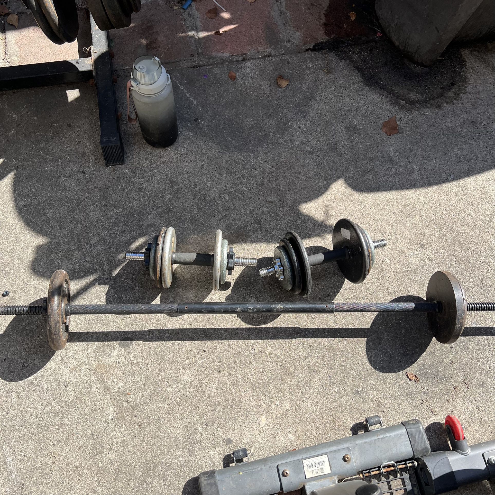 Standard Straight Barbell, Weights And Adjustable dumbbells 