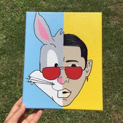 Hand Painted Bad Bunny Painting Playboy Bunny Picture Frame Home Room Decor Wall Artwork Acrylic Canvas Art Looney Tunes Bugs Bunny Collectibles