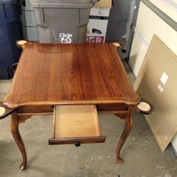 Wood Card Game Table With Drawer And Cup Holders