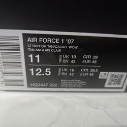 Nike Air Force 1 '07 Light British Tan Cacao Wow HQ3447-222 Men's Brown