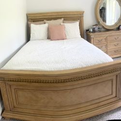 Queen Bed Frame with Dresser And Mirror .....No Matrress Included 