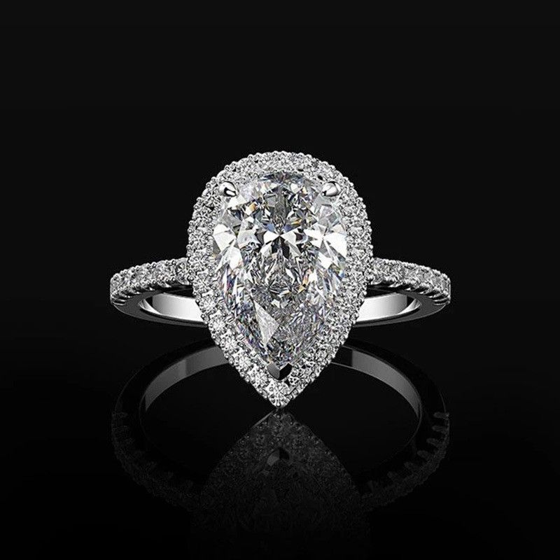 "Elegant Water Drop Bright Zircon Thin Pear Wedding Ring for Women, PD512