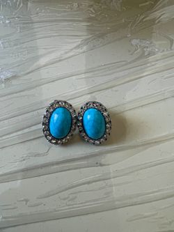 Beautiful Ocean Blue Stone Diamond Earrings