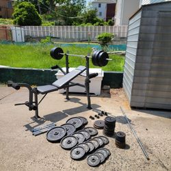 Gym Bench Weight Set 360lbs w barbell & dumbells - Can deliver
