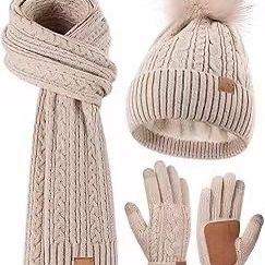 Winter Knit Hat, Scarf, and Gloves Set