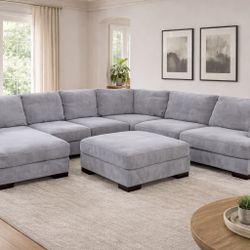 Ashley Furniture Gray Sectional Sofa w/ Storage Ottoman & Cup Holders – Large L-Shaped Couch