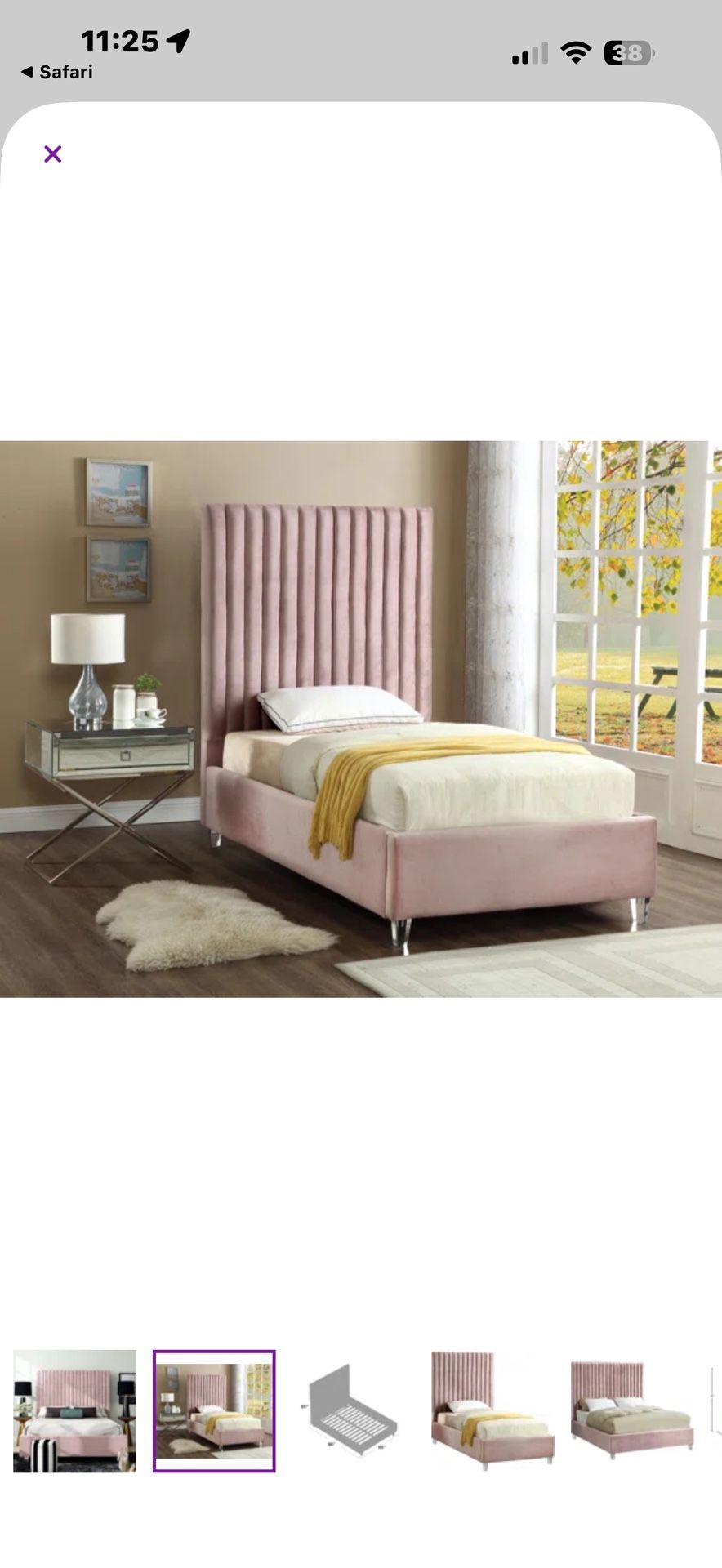 Twin Pink Upholstered Bed (2)