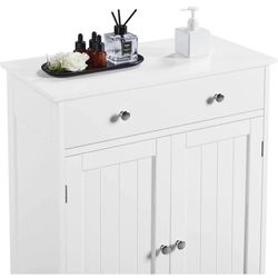 Free Standing Bathroom Cabinet with 1 Drawer 2 Doors and Adjustable Shelf, Wooden Entryway Storage Cabinet, 11.8D x 23.6W x 31.5H in, White