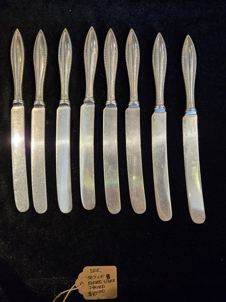 Antique Silver Plated Set Of 8 Knives
