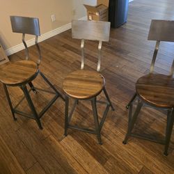 (3) World Market Hudson Acacia Wood & Metal Pub Stool