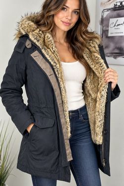 Abercrombie & Fitch Ultra 3-in-1 Parka Womens S Black Faux Fur Winter
