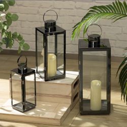 MATICO Stainless Decorative Candle Lantern Set Of 3, Hanging Decor Hurricane Lantern Candle Holder For Festival Ceremony Home Decor, Both Indoor & Out