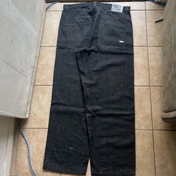 vintage y2k baggy wide leg silver tab raw denim black southpole jeans size 42