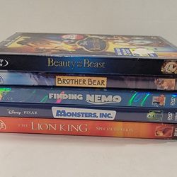 5 Disney DVD Lot ~ Nemo, Monsters Inc, Lion King, Brother Bear, Beauty & The Beast