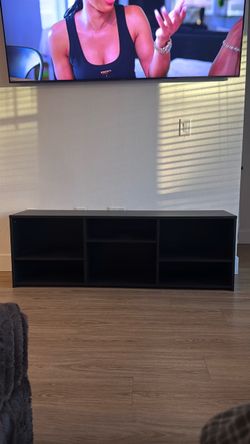 Black Low-Profile TV Stand with Open Shelves